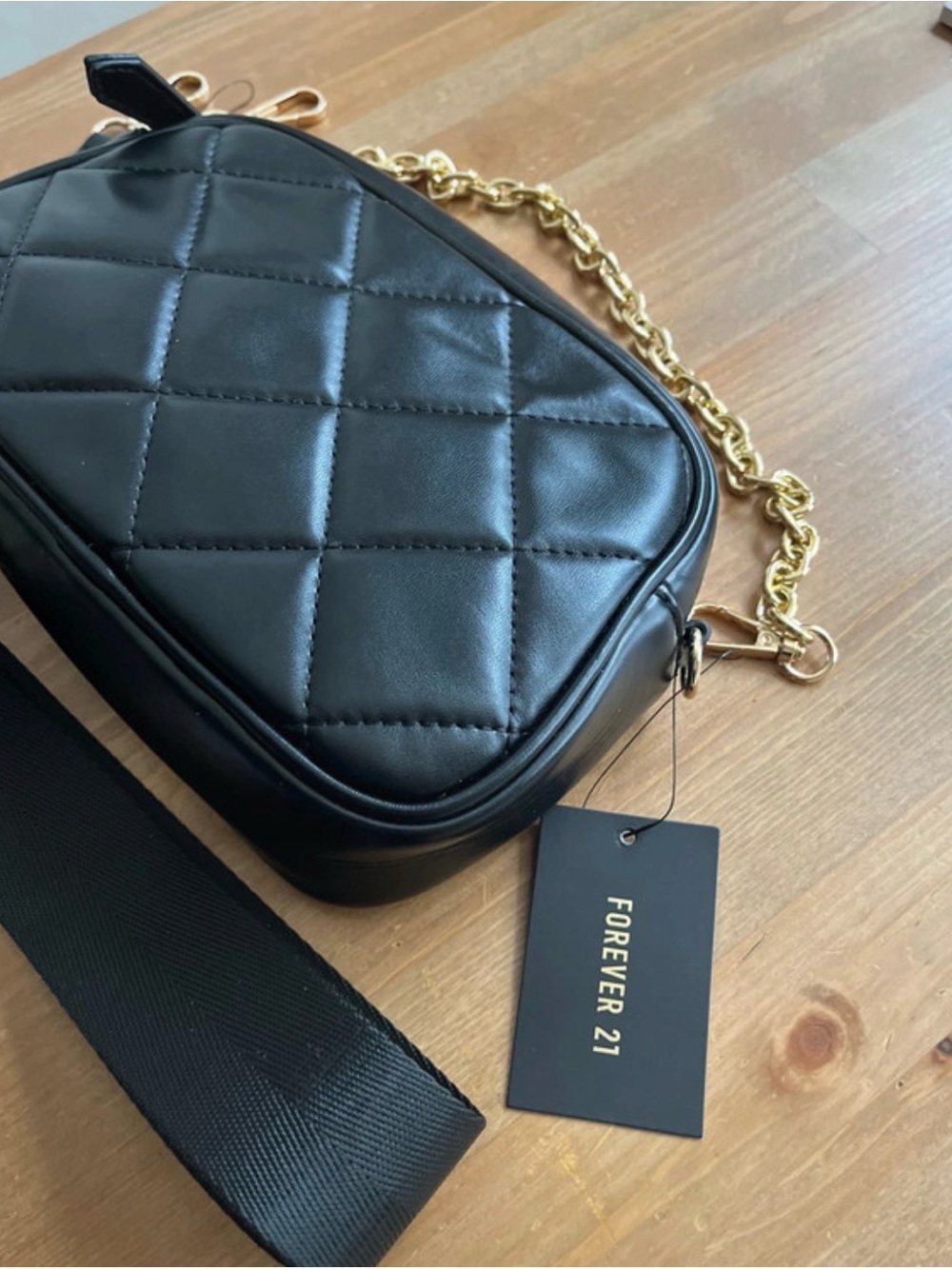 Women's handbag with detachable gold-tone chain and adjustable strap lightweight